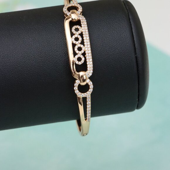 Elegant Rose Gold Bangle with Circle Accents and Crystal Detailing, XPBL0421 - Picture 6 of 11